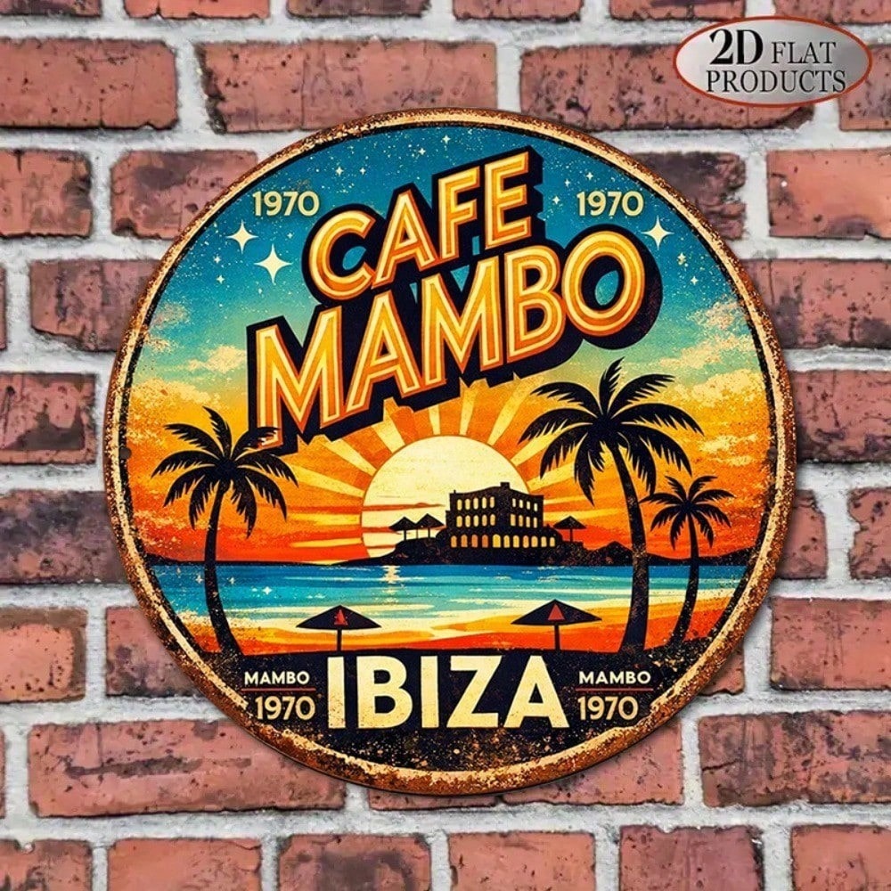 Vintage Café Mambo Ibiza Round Sign 1970 Beach Resort Wall Decor