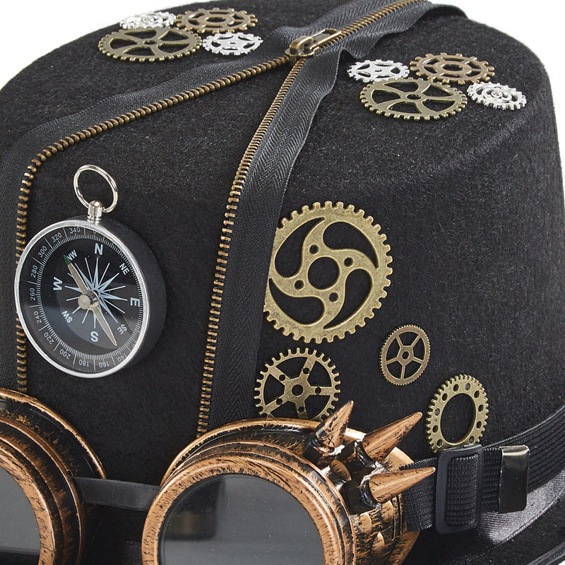 Style punk Retro Compass Zipper Gear Glasses Chapeau magique