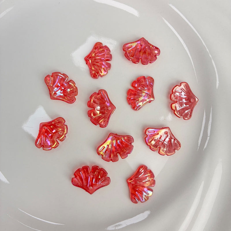 Translucent AB Iridescent Scallop Leaf Charms