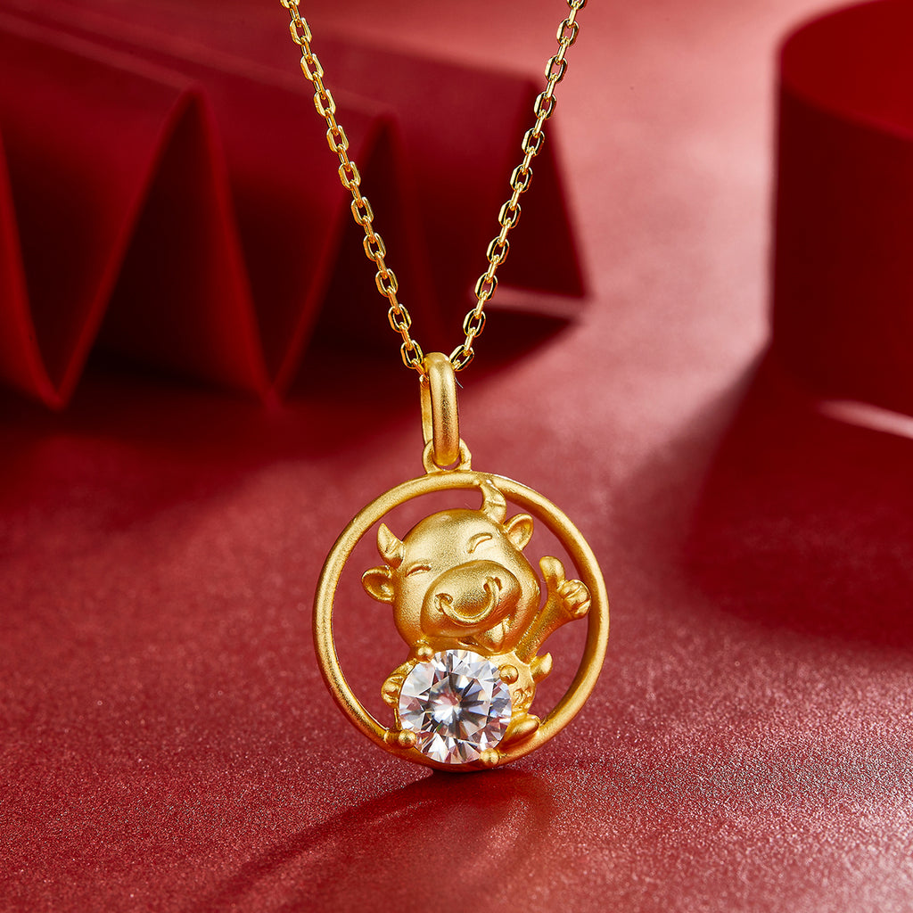 S925 Argent Sterling plaqué or 1ct D Couleur VVS1 Moissanite Collier Ox 4.8g Zodi chinois