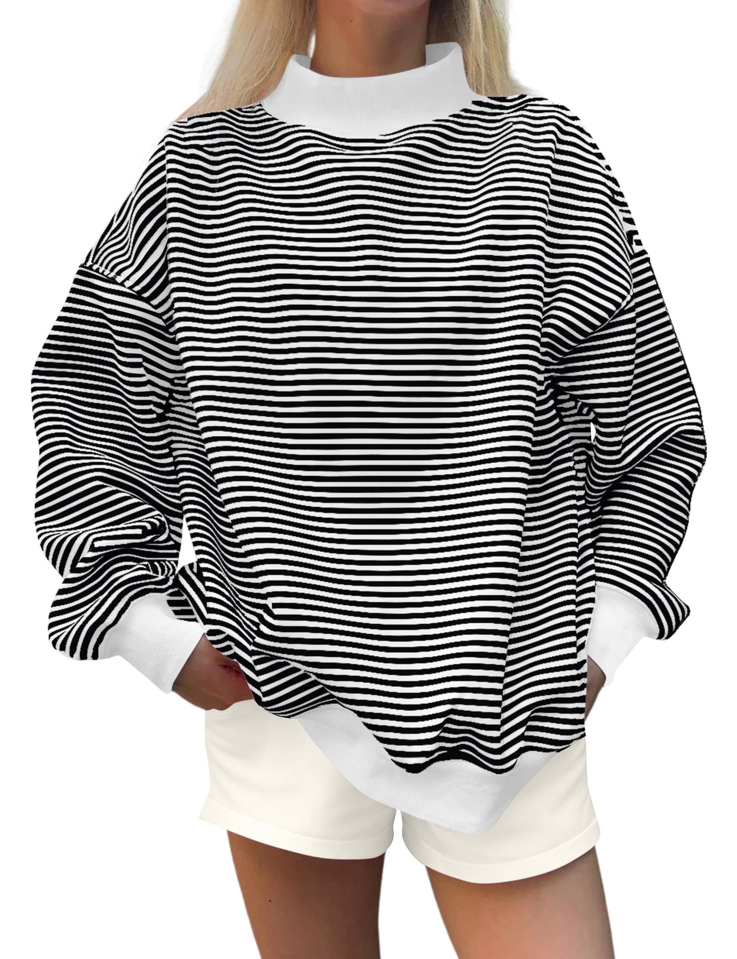 Fashion d'automne pour femme Pull à manches longues rayé