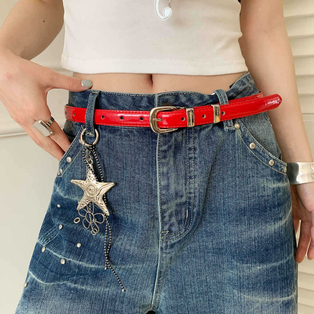 Ceinture de point de crocodile rouge de style féminin