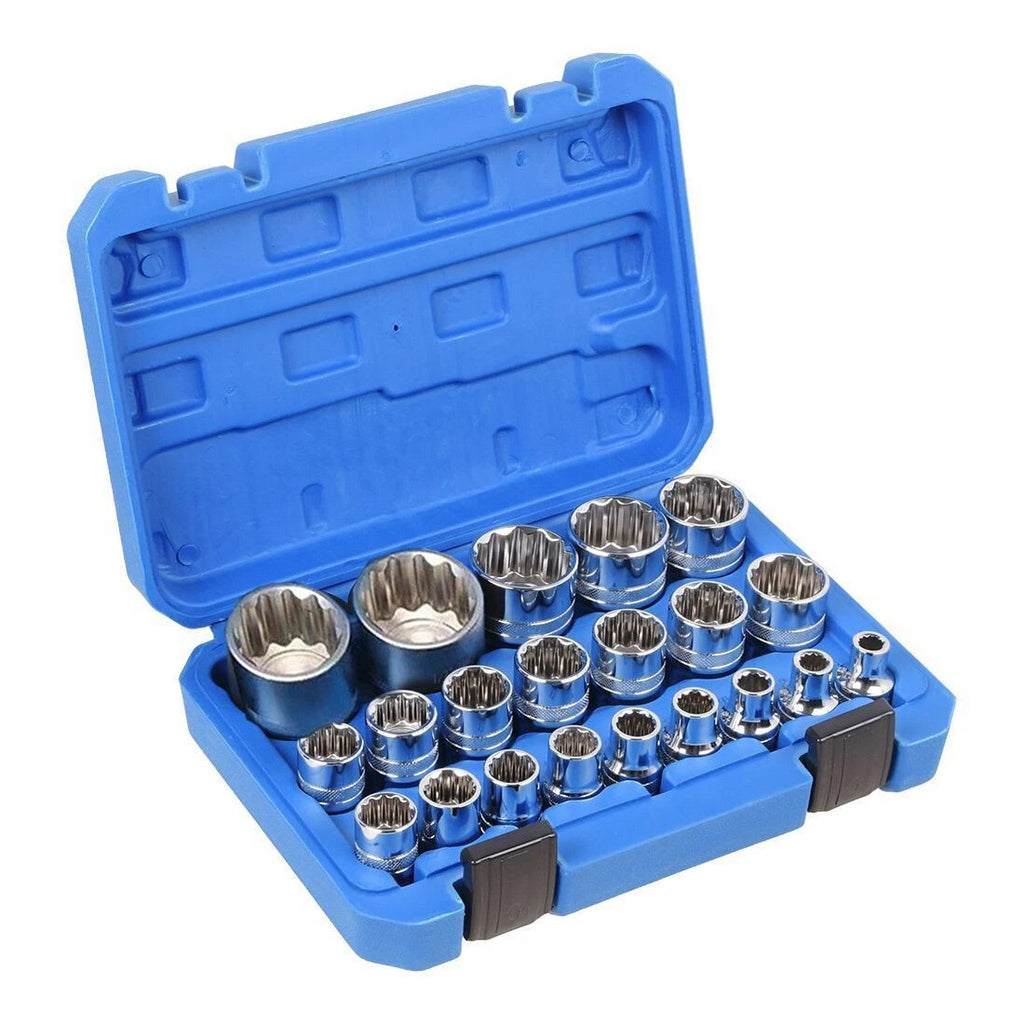 21 Pcs Half Inch Drive Ensemble de chaussettes multi-dents 8 à 36mm 12 point Sockets métriques Spline pour