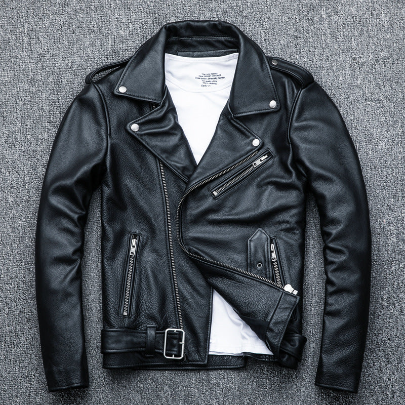 Veste en cuir de motard en cuir pur