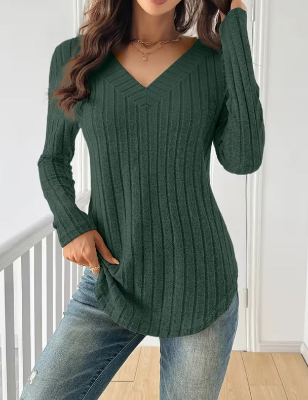 Patchwork pour femmes V-Neck Ribbed Top