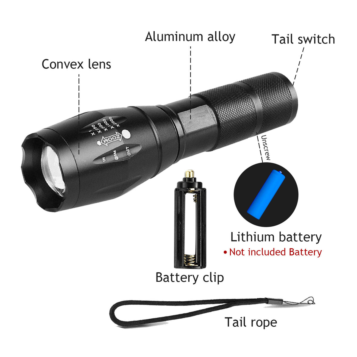 UV Flashlight, Zoomable Ultra Violet Flashlight, LED Blacklight Lamp, Super Bright 250000lm 2 In 1