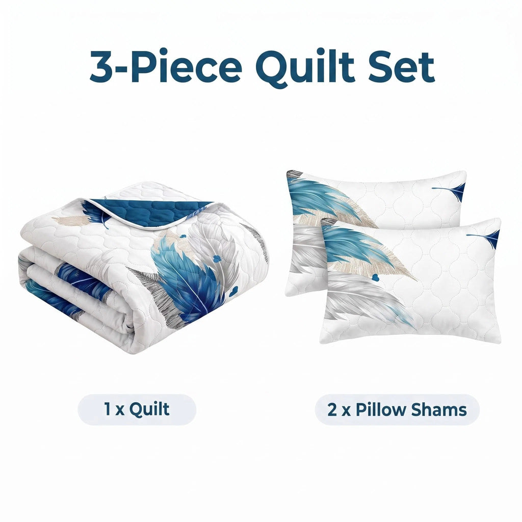 3-Piece bleu plume lit couvre-couche pour roi et roi de Californie