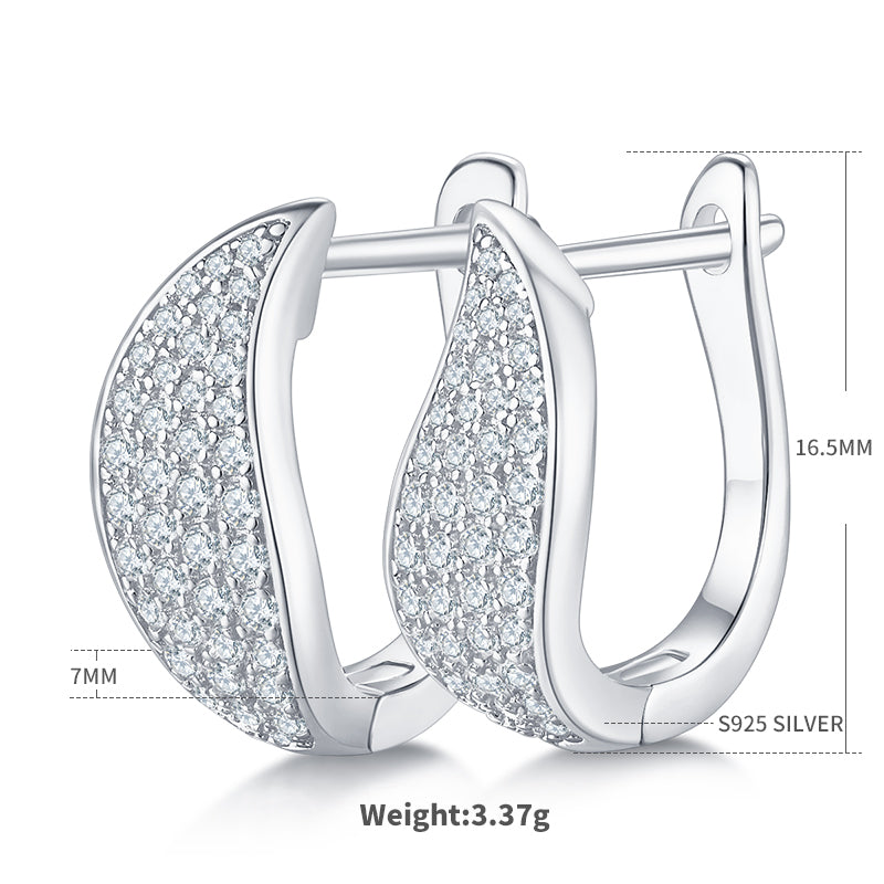 S925 Argent Sterling 82pcs Croissant de Moissanite Boucles d'oreilles Huggie Hoop 16,5mm plaqué platine