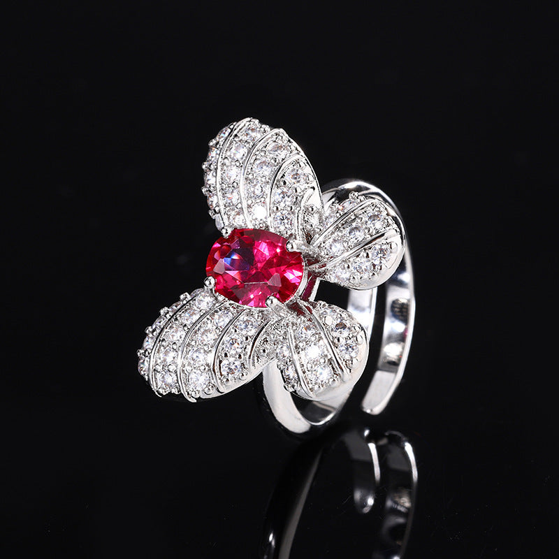 Boucles d'oreilles rubis tendance papillon collier et bague
