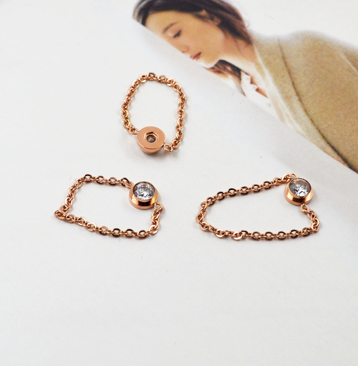 Femmes Chaîne Casual Strass Knuckle Ring