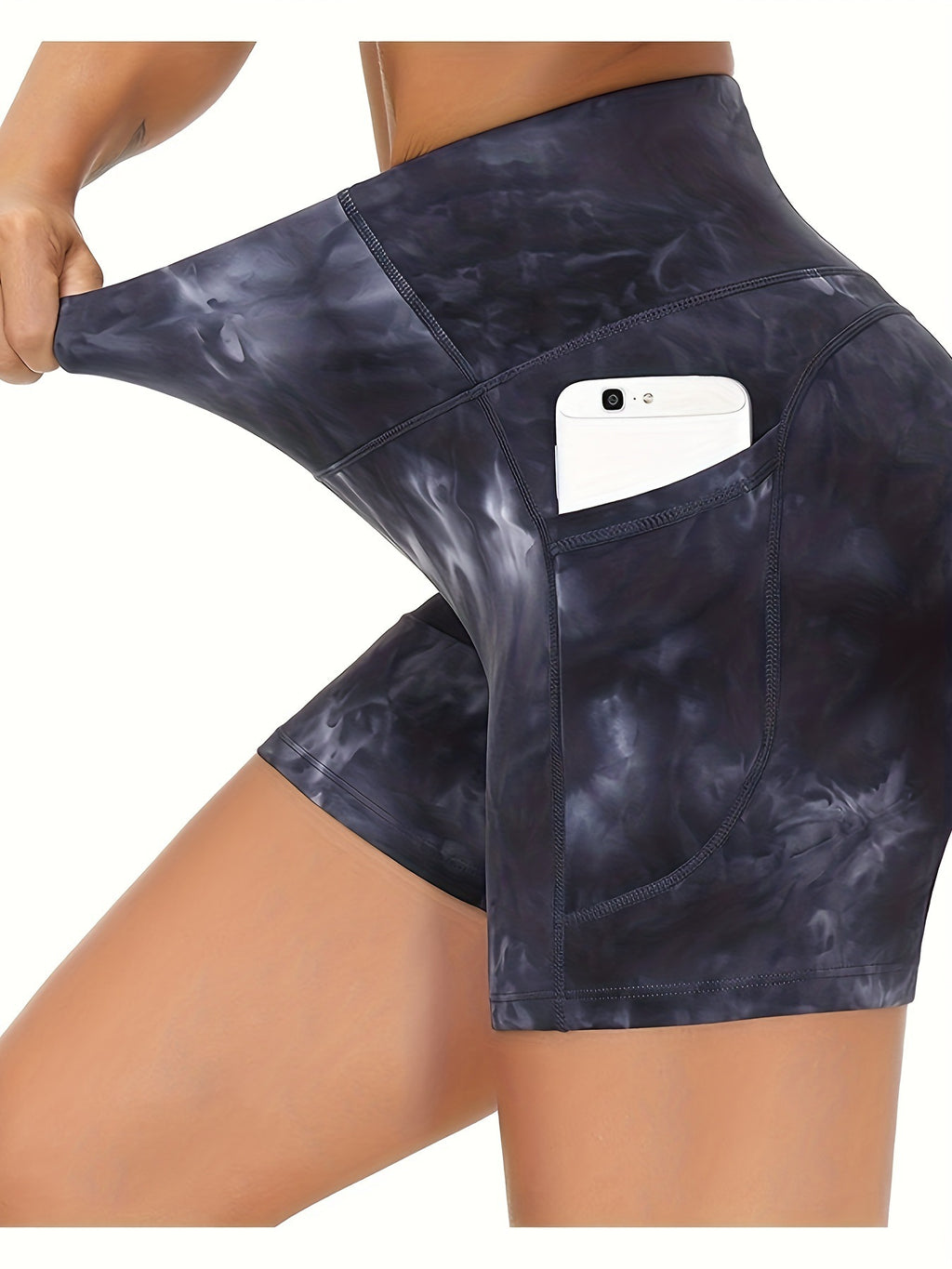 Style européen et américain Marble Print Short de fitness de yoga haute portée avec Tummy Contr