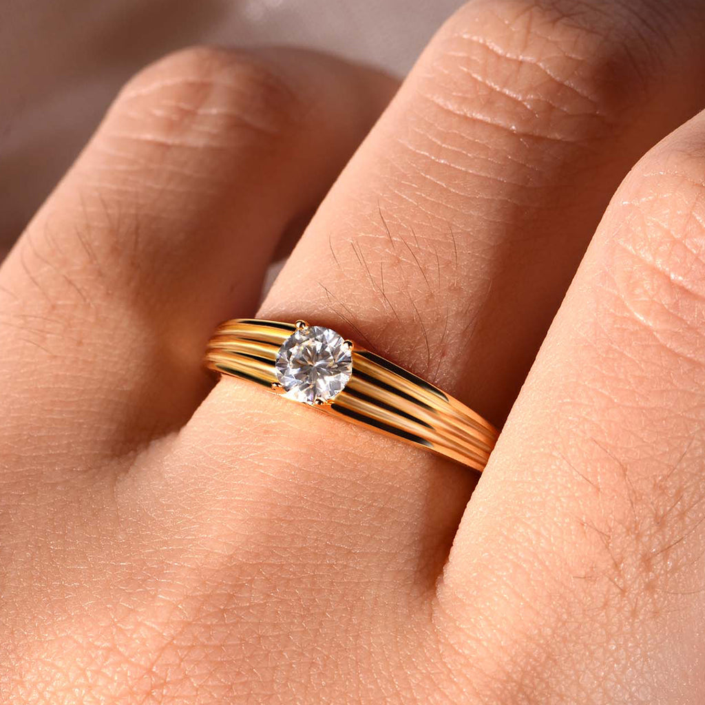 S925 Argent plaqué or 5mm Moissanite anneau parallèle Groove D Couleur VVS1 US Taille 6-9 GRA C