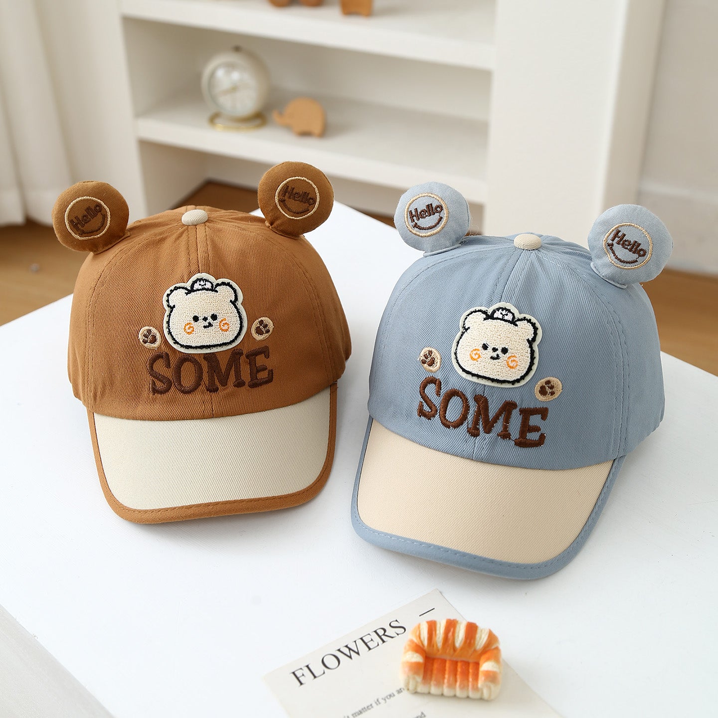 Été mignon petit ours brodé cap de baseball en lettres - un dessin animé