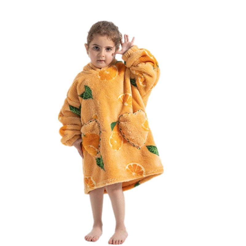 Garçons et filles Velours de coton confortable Vêtement résistant au froid Lazy Blanket Hooted Plus-size