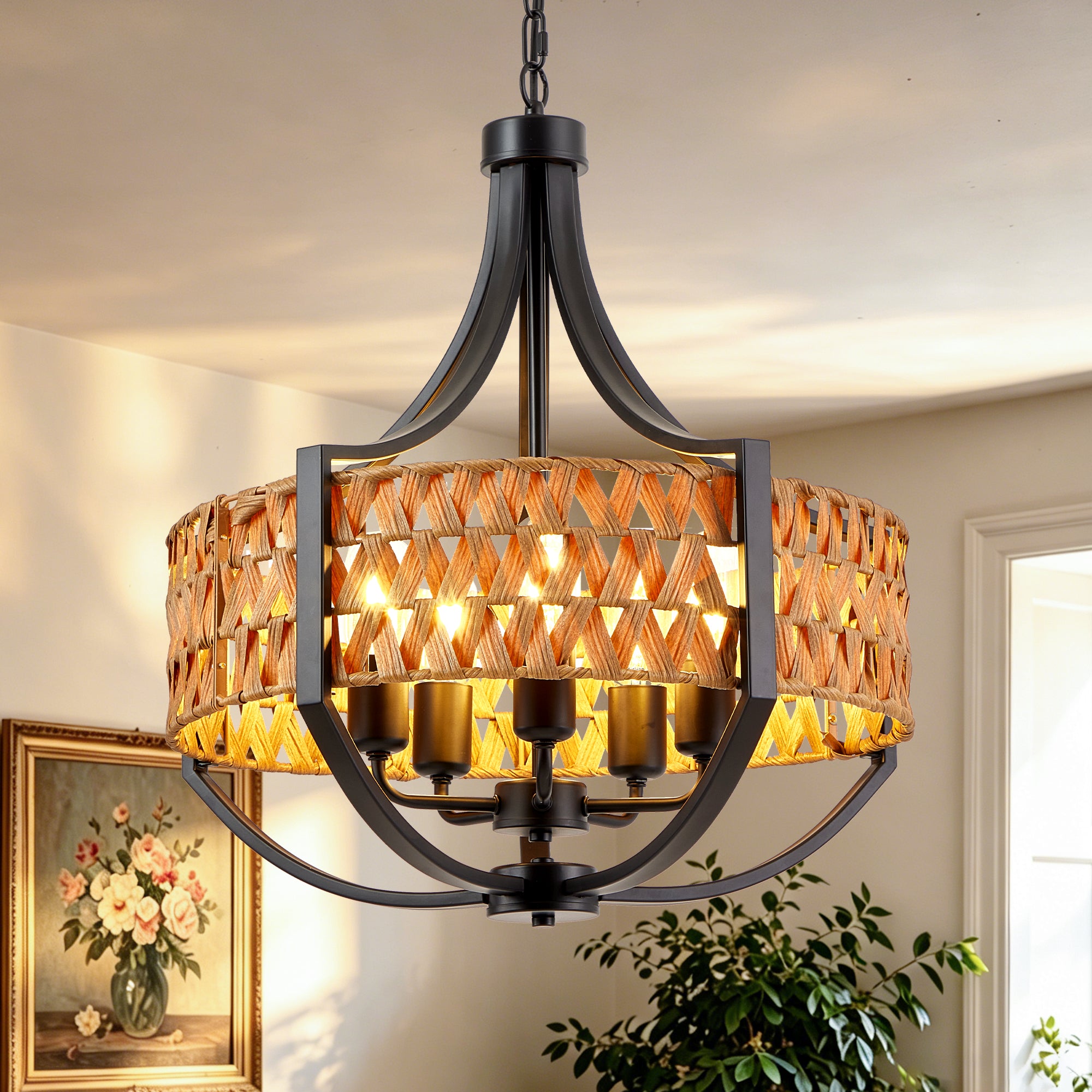 19.7" Rattan Chandelier