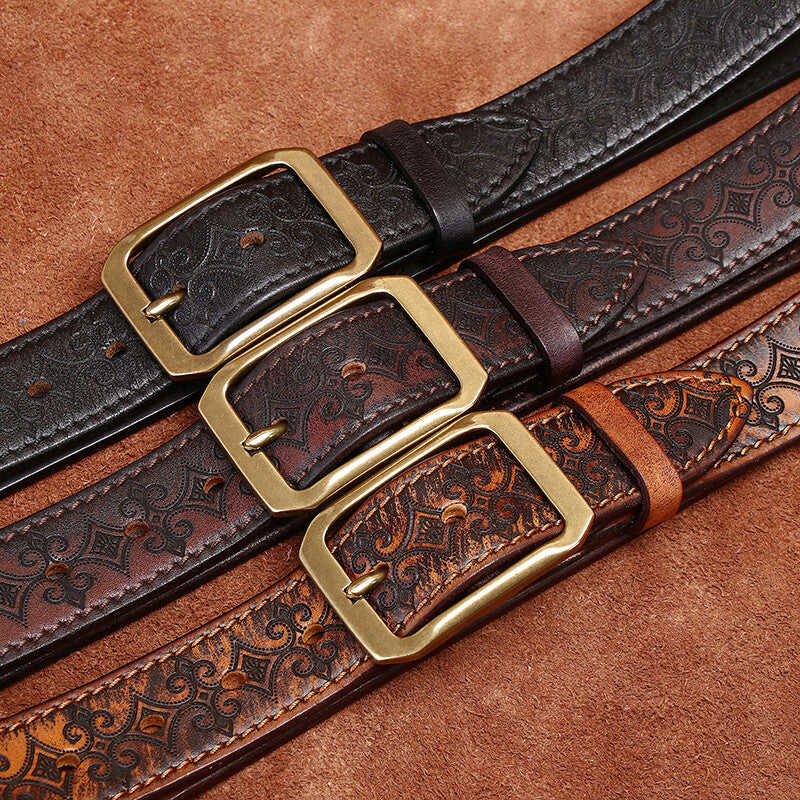 Ceinture en cuir véritable sculptée disponible double face