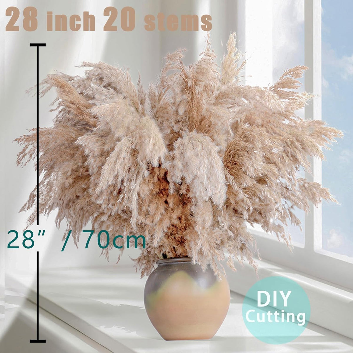 Plantes artificielles - Ensemble de 20 pièces de décor d'herbe de Pampas séchés en couleur naturelle - Boho Flowe