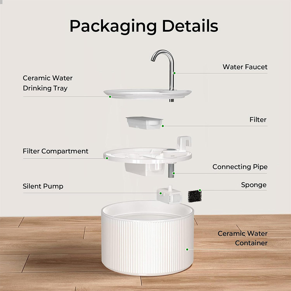Fontaine d'eau de chat en céramique 2.2L Distributeur automatique d'eau Pet