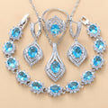 Boucles d'oreilles pendentif en pierre gemme incrustées Collier et anneau pour femmes 4 PCs Set