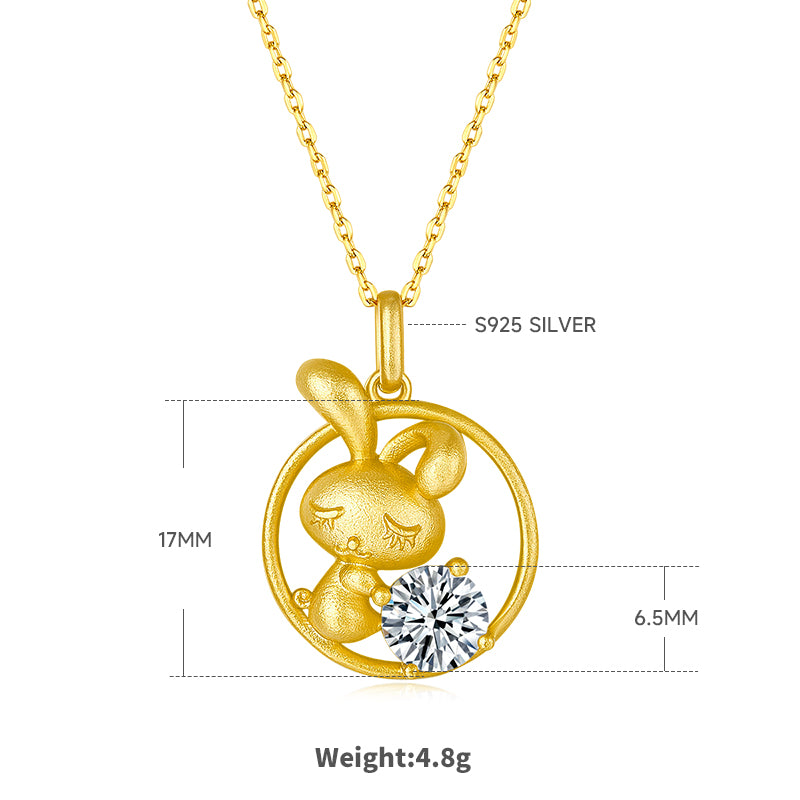 S925 Argent Sterling plaqué or 1ct D Couleur VVS1 Moissanite Lapin Collier 4.8g Chinois