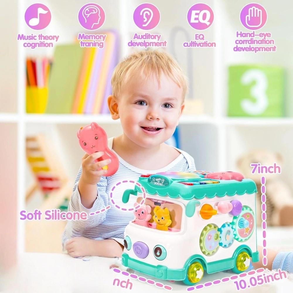 Jeu de jouets de bus d'activité bébé 6-en-1 Multifonctionnel d'apprentissage musical Bus comprend Mini voiture et