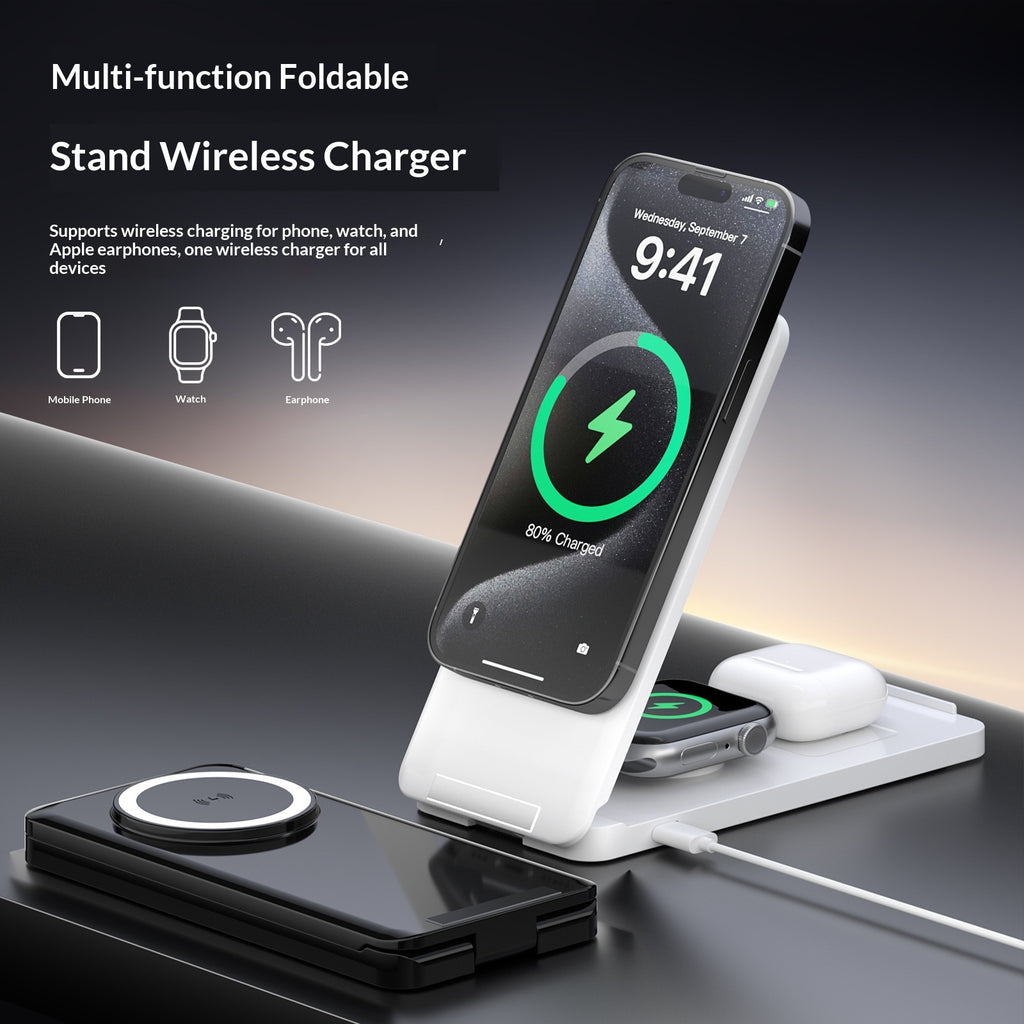 Support vertical portable multifonction pliable avec charge magnétique sans fil