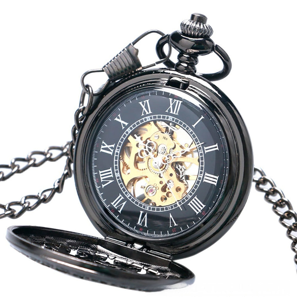 Montre mécanique de poche Retro Grande couleur de pistolet Spider Web Flip