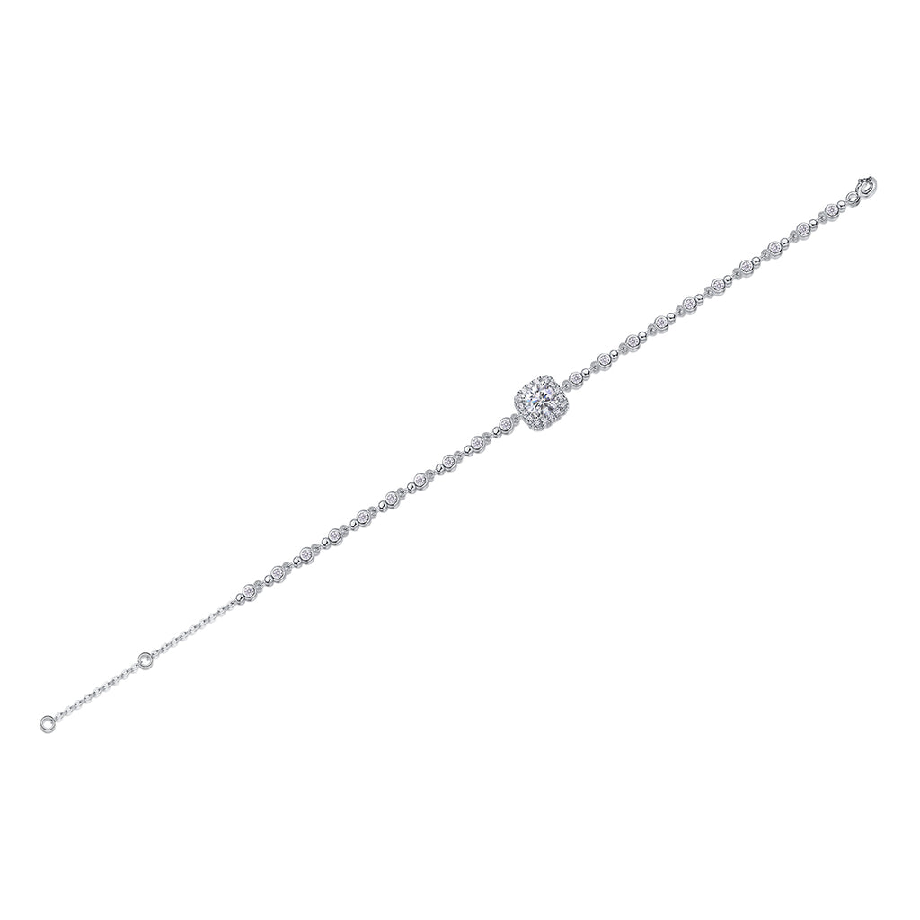 S925 Argent 1ct Coussin Halo Moissanite Bracelet