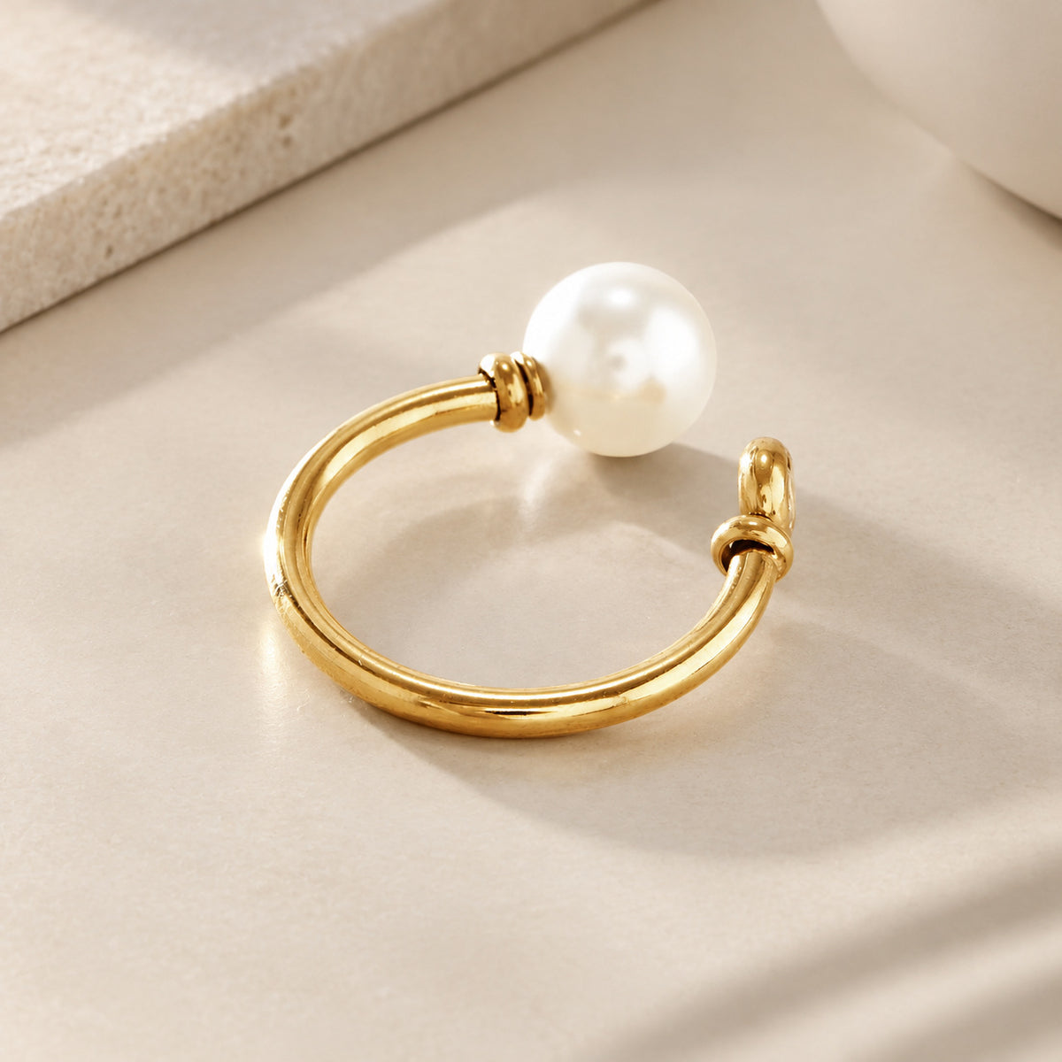 Pearl Zircon anneau en acier inoxydable pour les femmes