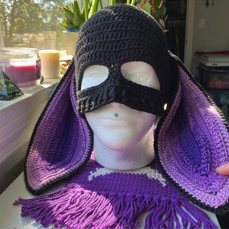 Chapeau d'oreille de lapin tricoté fait main Masque exposé à un oeil Masque Horn Hat Thermique et W