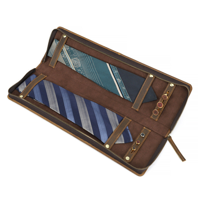 Vintage Crazy Horse En Cuir Men's Tie Boîte de rangement