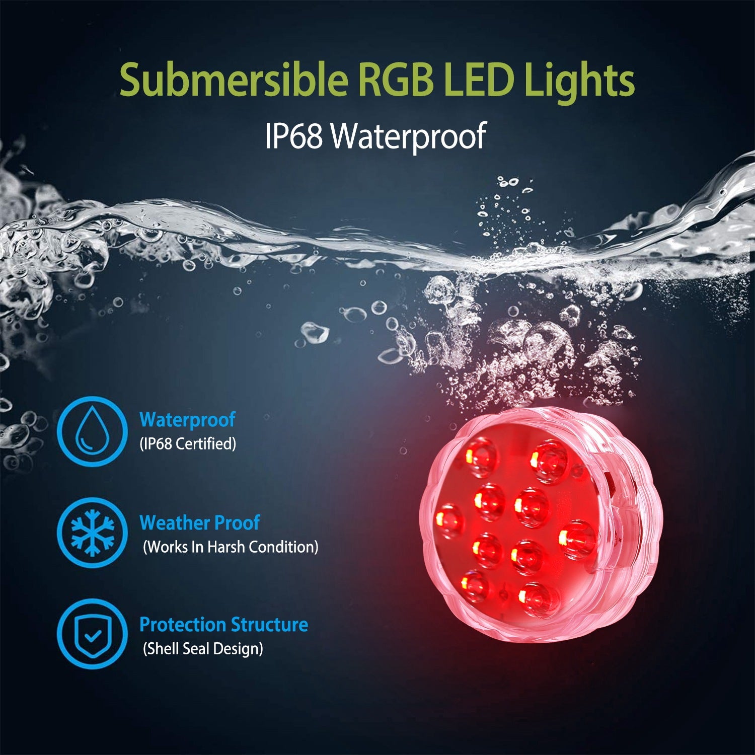 4Pcs RGB Lumières de piscine avec télécommande IP68 sous-marins étanches