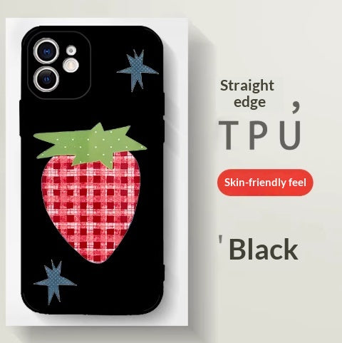 Strawberry Illustration Black Silicone Phone Case