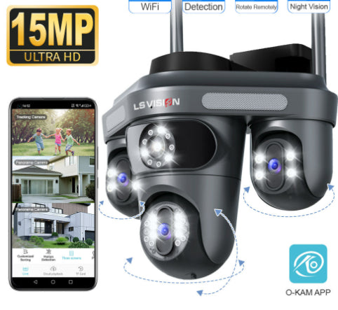 Caméra HD rotative de 15 millions de pixels contrôlée par l'application à trois écrans
