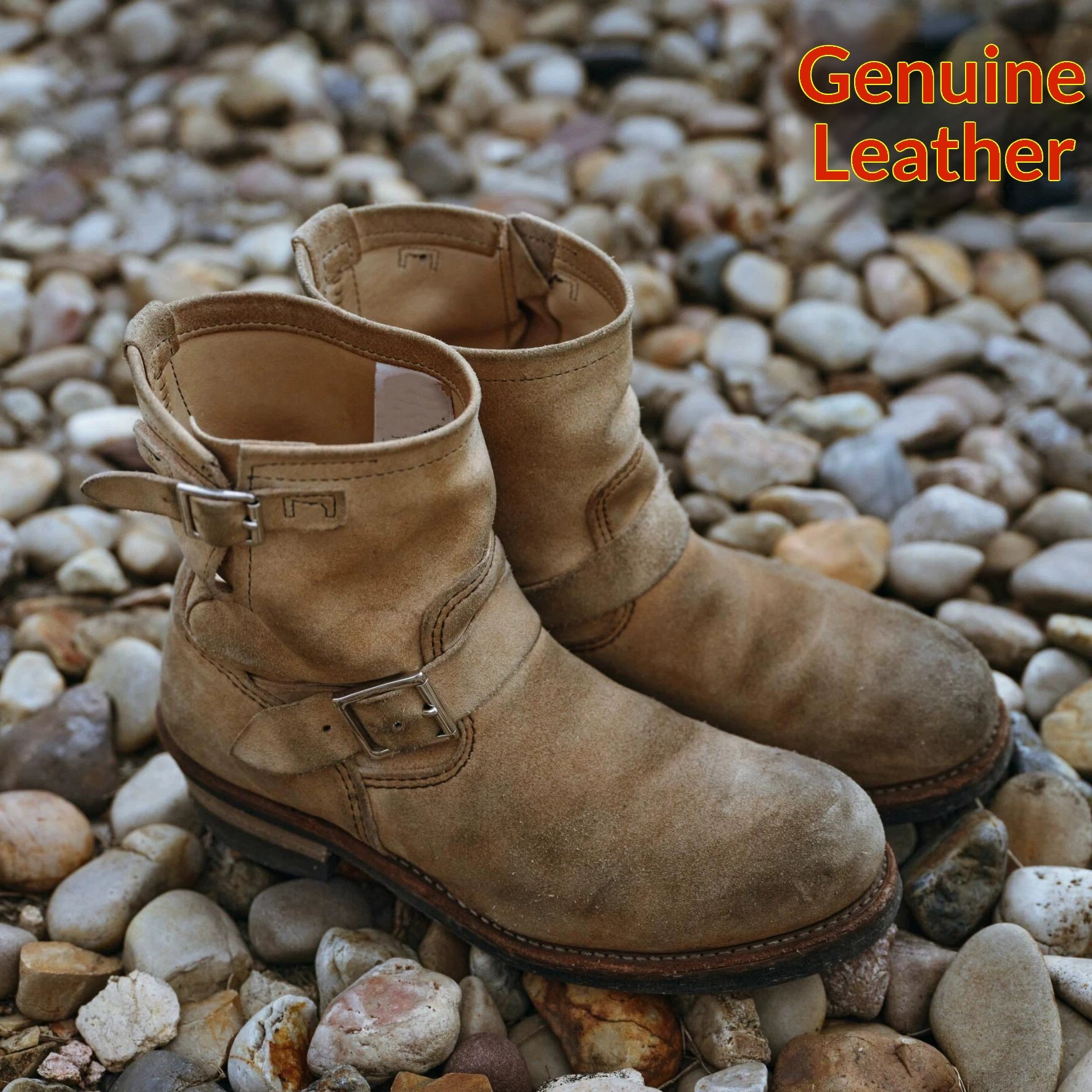 Bottes d'ingénieur en cuir décontraction rétro