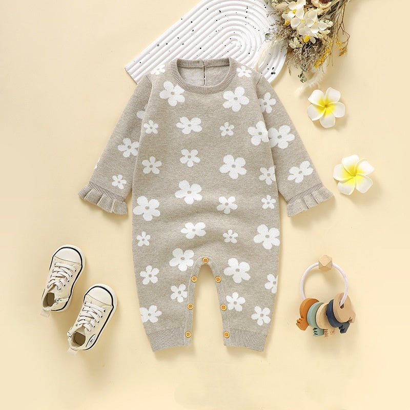 Bébé petite fleur tricotée une pièce Rompers combinaison de saut