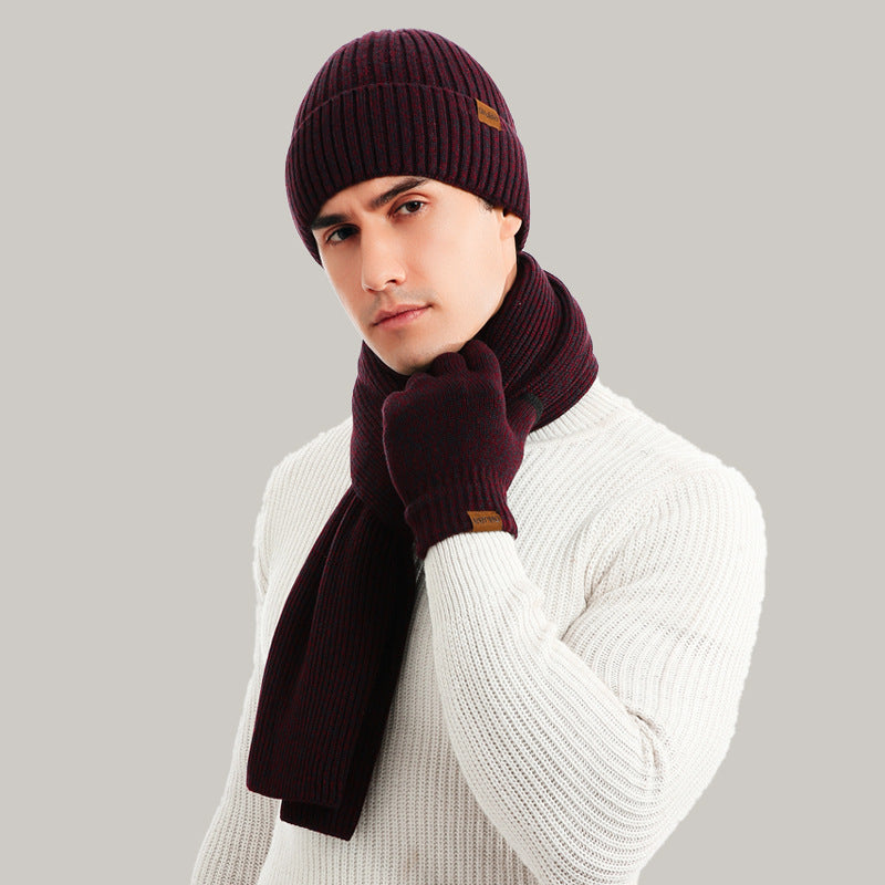 Écharpe de chapeau de tricot thermique et gants Ensemble de trois pièces