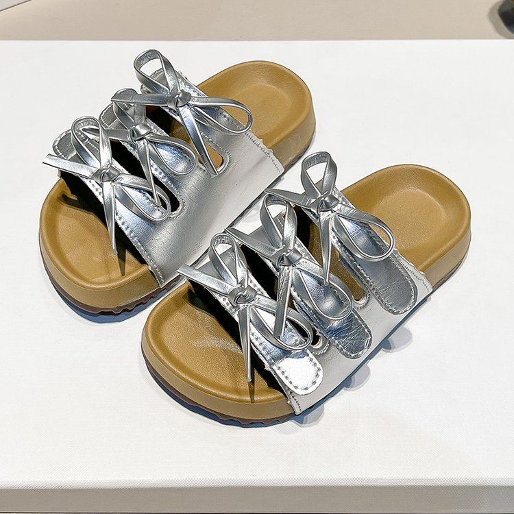 Été Filles Bow Birken Pantoufles à une chaîne
