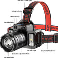 LED Tactical Headlamp Head Torch USB Rechargeable Motion Sensor Headlight Zoomable 5 Modes