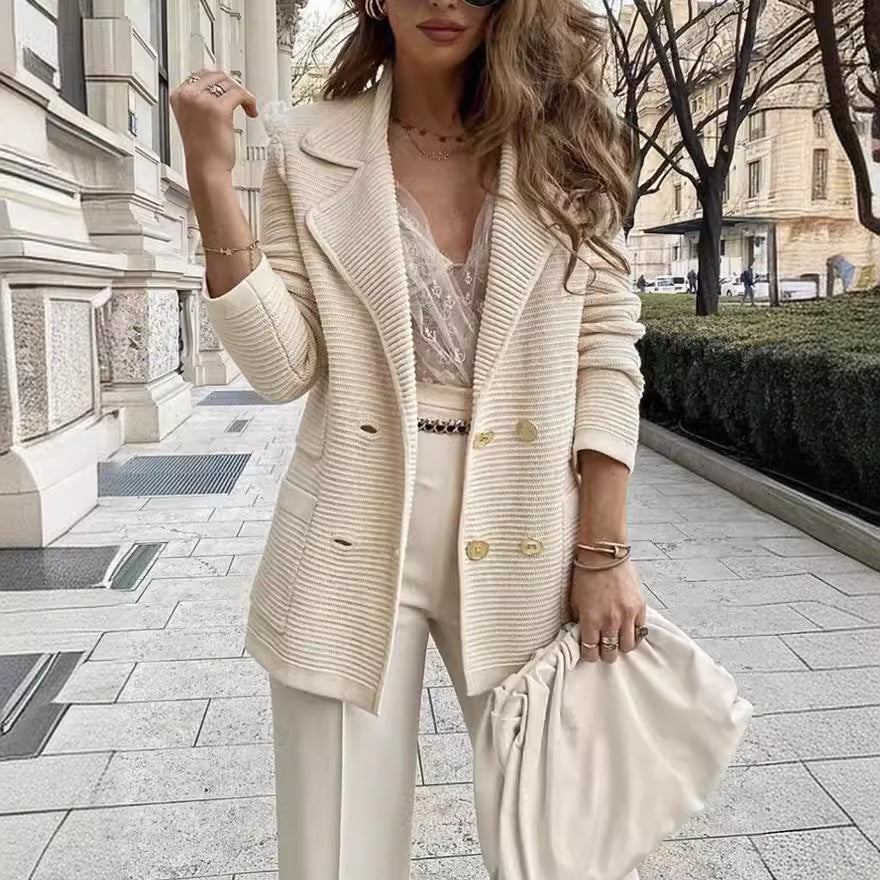 Veste Lapel Double Breasted Knit Blazer