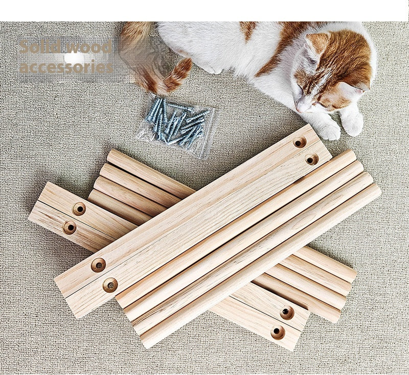 Lit de camp pour animaux de compagnie en bois massif à double couche Hamac de chat supérieur et inférieur Bunk amovible et lavabo