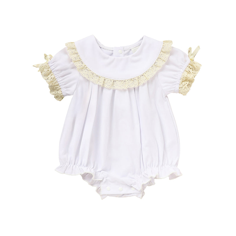 Bébé fille blanc Dentelle Romper doux et élégant manches courtes Bubble combinaison de saut pour la saison de mariage