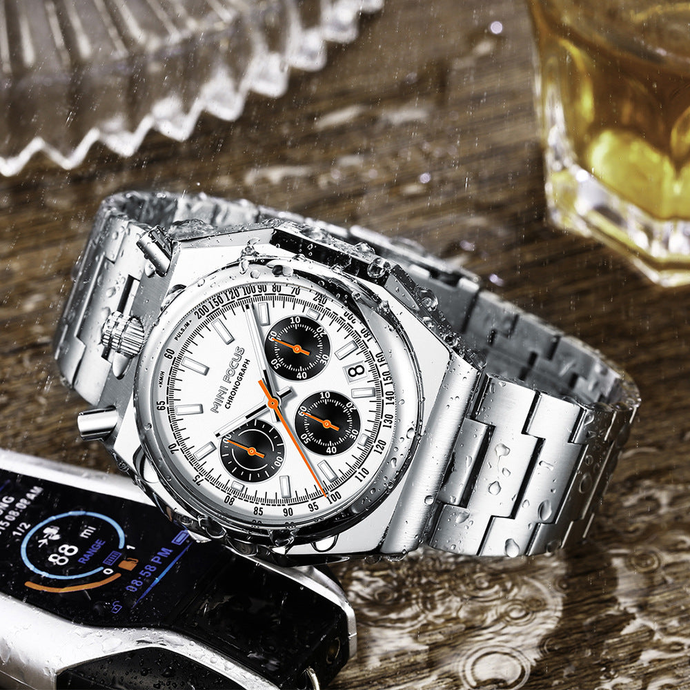 Ceinture en acier pour homme Rétro Montre Quartz multifonction