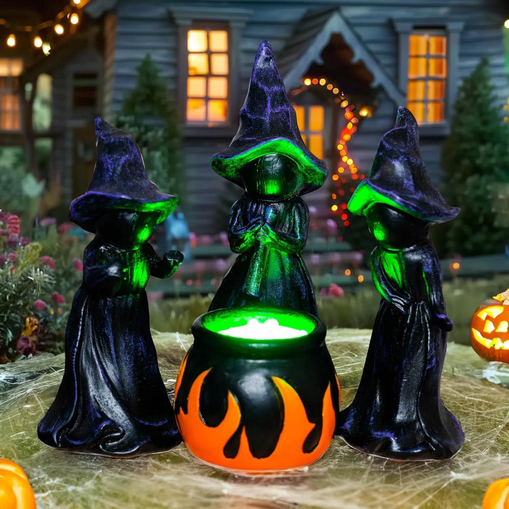 4 PCS Halloween Miniature Witches Cauldron Figurine Table Décoration