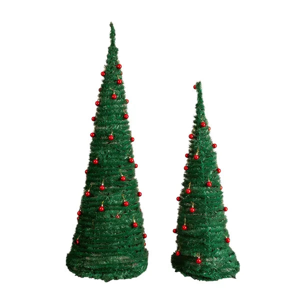 2 Pack, 6FT 5FT Arbre artificiel pop up de Noël avec des ornements de boules rouges pour la maison Offi