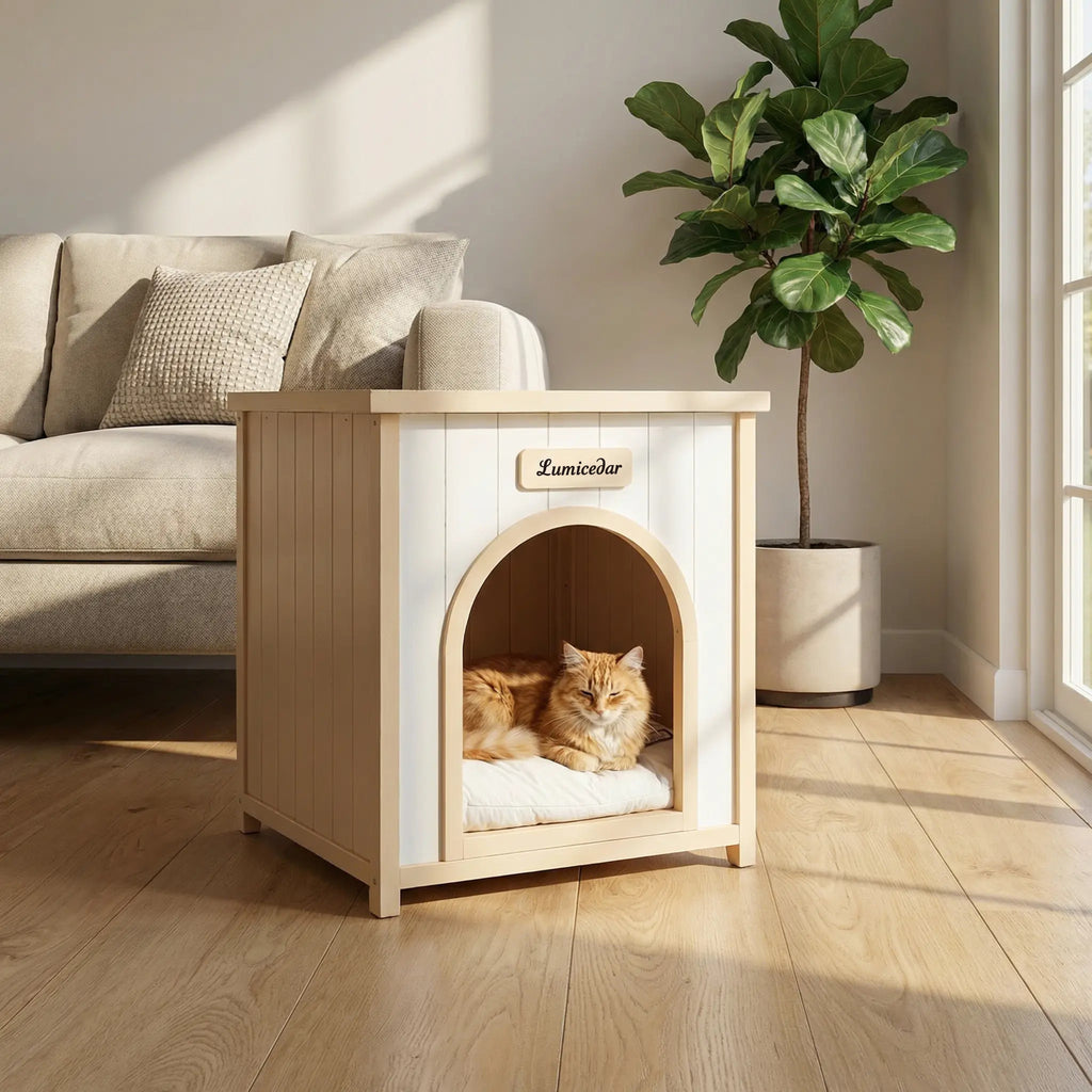 Maison de chien en bois moderne avec coussin amovible – Cèdre solide Pet House pour petit faire