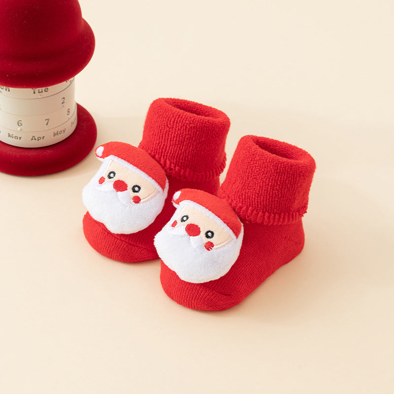 Chaussettes de plancher rouge en coton pur épais, doublées de polaires pour l'automne et l'hiver