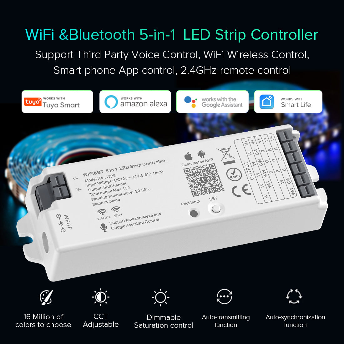Wi-Fi Graffiti Controller 5-en-1 Tuya Controller APP pour le contrôle des téléphones portables