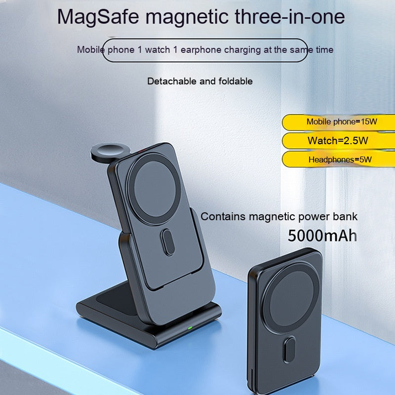 Banque de puissance magnétique pliable trois-en-un avec support