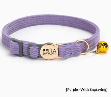 Boucle de sécurité Corduroy personnalisable avec nom de chien Collier de chat élégant et personnalisé